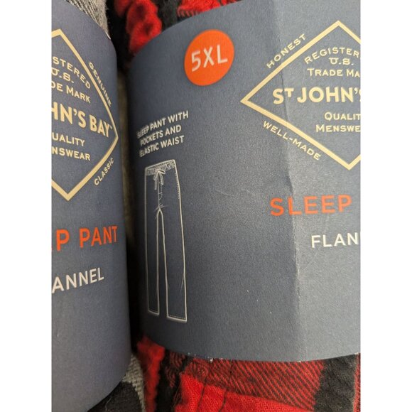 2 NWT Flannel Sleep Pants Big &Tall 5XL Red & Black2 Plaid Elastic Waist - Picture 8 of 9